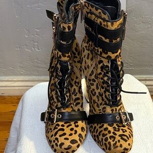 Leopard Print Ankle Boots with Black Accents